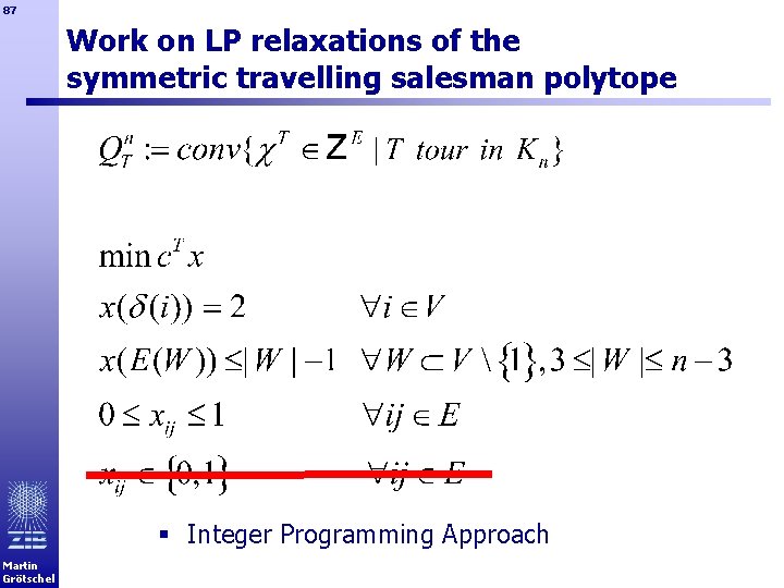 87 Work on LP relaxations of the symmetric travelling salesman polytope § Integer Programming