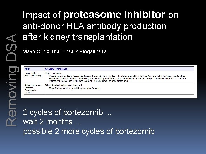 Removing DSA Impact of proteasome inhibitor on anti-donor HLA antibody production after kidney transplantation