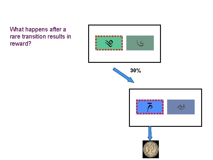 What happens after a rare transition results in reward? 30% 