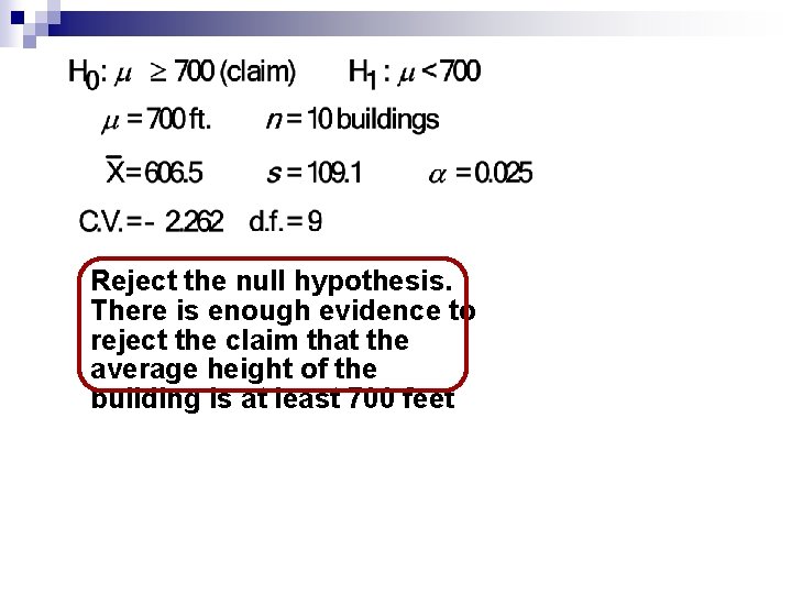 Reject the null hypothesis. There is enough evidence to reject the claim that the