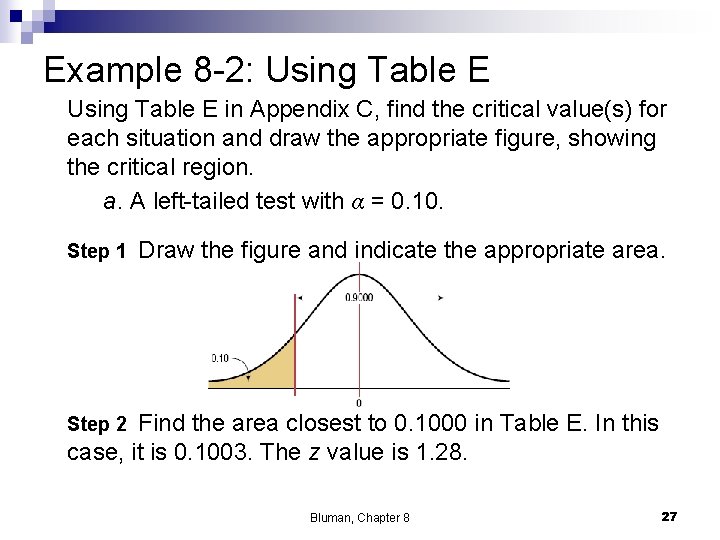 Example 8 -2: Using Table E in Appendix C, find the critical value(s) for