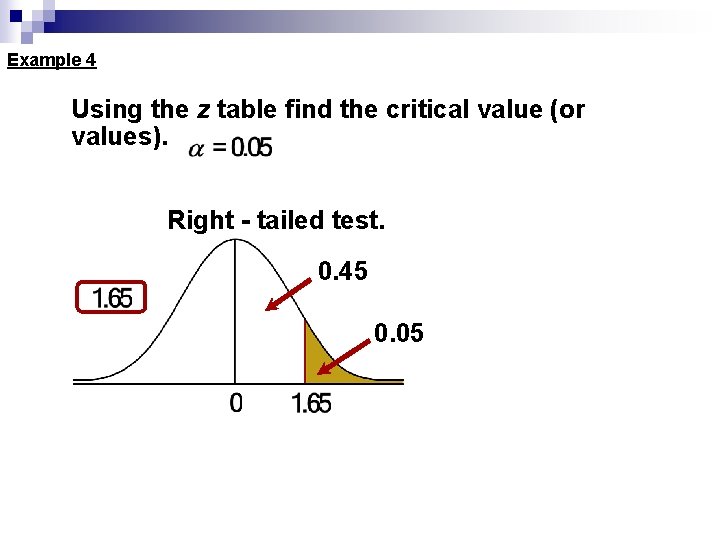 Example 4 Using the z table find the critical value (or values). Right -