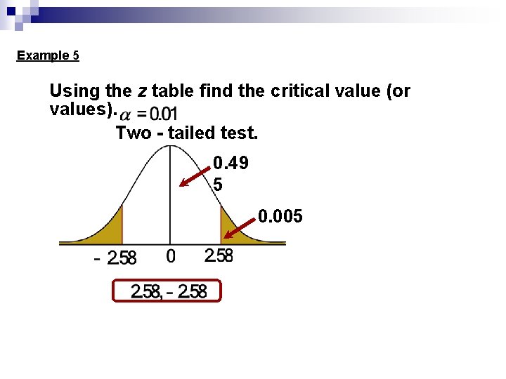 Example 5 Using the z table find the critical value (or values). Two -