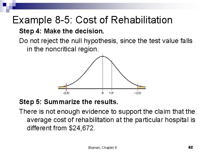 Example 8 -5: Cost of Rehabilitation Step 4: Make the decision. Do not reject