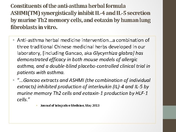 Constituents of the anti-asthma herbal formula ASHMI(TM) synergistically inhibit IL-4 and IL-5 secretion by