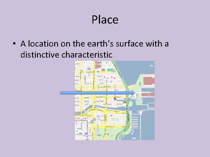 Place • A location on the earth’s surface with a distinctive characteristic 