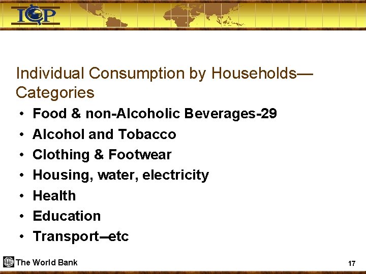 Individual Consumption by Households— Categories • • Food & non-Alcoholic Beverages-29 Alcohol and Tobacco