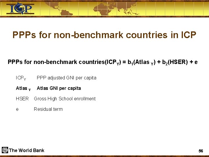 PPPs for non-benchmark countries in ICP PPPs for non-benchmark countries(ICPY) = b 1(Atlas Y)