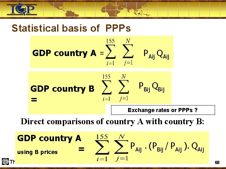 Statistical basis of PPPs GDP country A = GDP country B = PAij QAij