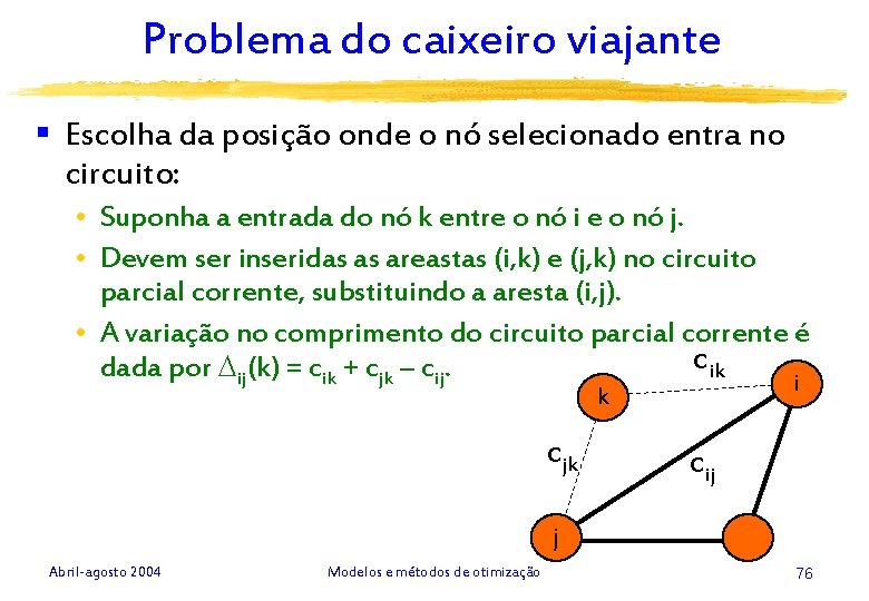 Problema do caixeiro viajante § Escolha da posição onde o nó selecionado entra no
