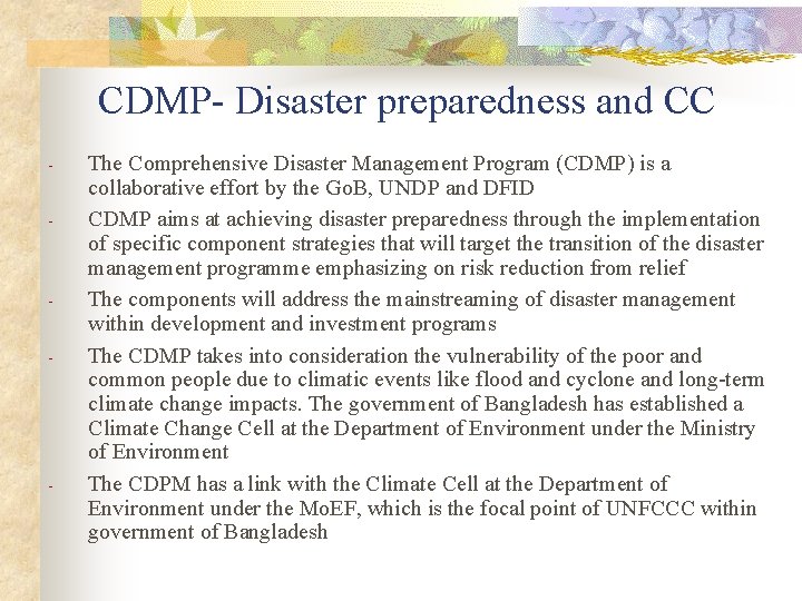 CDMP- Disaster preparedness and CC - - - The Comprehensive Disaster Management Program (CDMP)