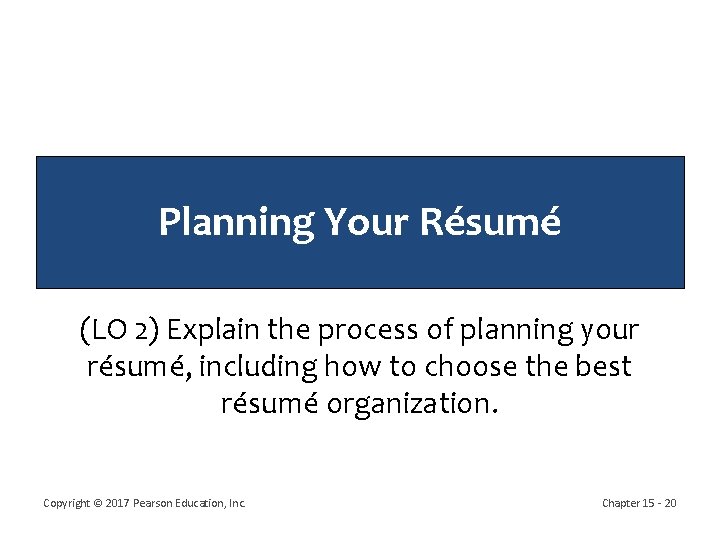 Planning Your Résumé (LO 2) Explain the process of planning your résumé, including how