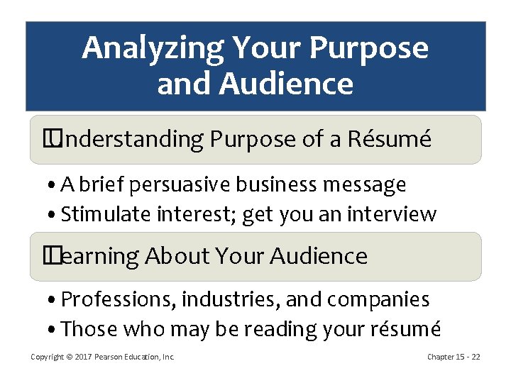 Analyzing Your Purpose and Audience � Understanding Purpose of a Résumé • A brief Analyzing Your Purpose and Audience � Understanding Purpose of a Résumé • A brief