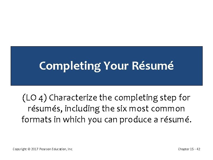 Completing Your Résumé (LO 4) Characterize the completing step for résumés, including the six