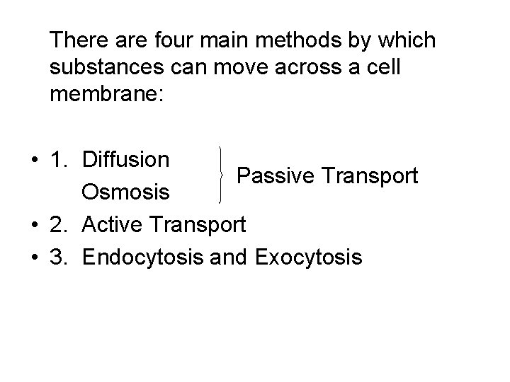 There are four main methods by which substances can move across a cell membrane: