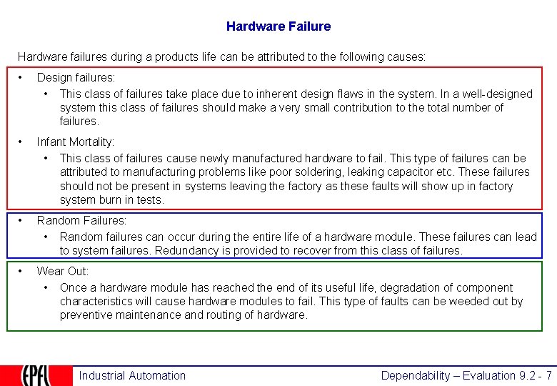 Hardware Failure Hardware failures during a products life can be attributed to the following