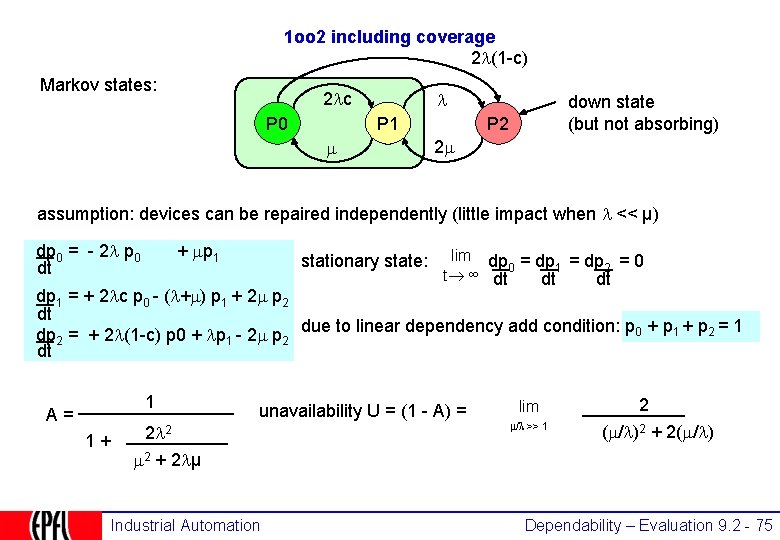 1 oo 2 including coverage 2 (1 -c) Markov states: 2 c P 0