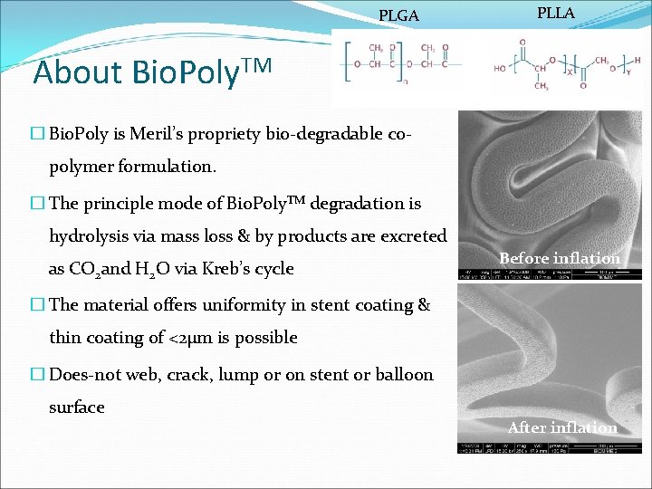 PLGA PLLA About Bio. Poly. TM � Bio. Poly is Meril’s propriety bio-degradable co-