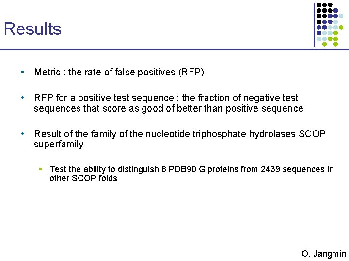 Results • Metric : the rate of false positives (RFP) • RFP for a