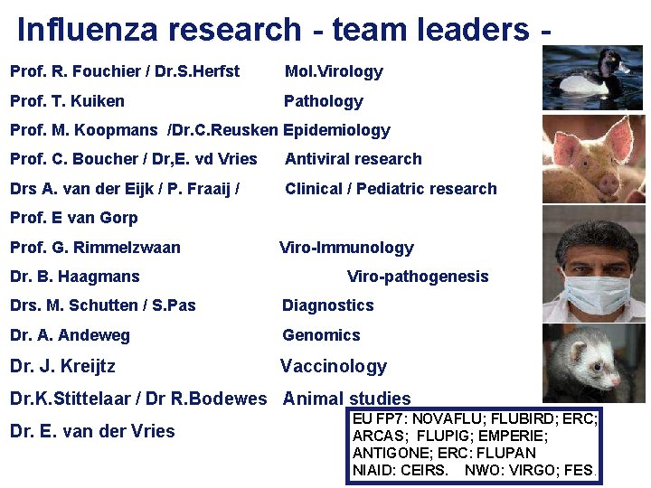 Influenza research - team leaders Prof. R. Fouchier / Dr. S. Herfst Mol. Virology