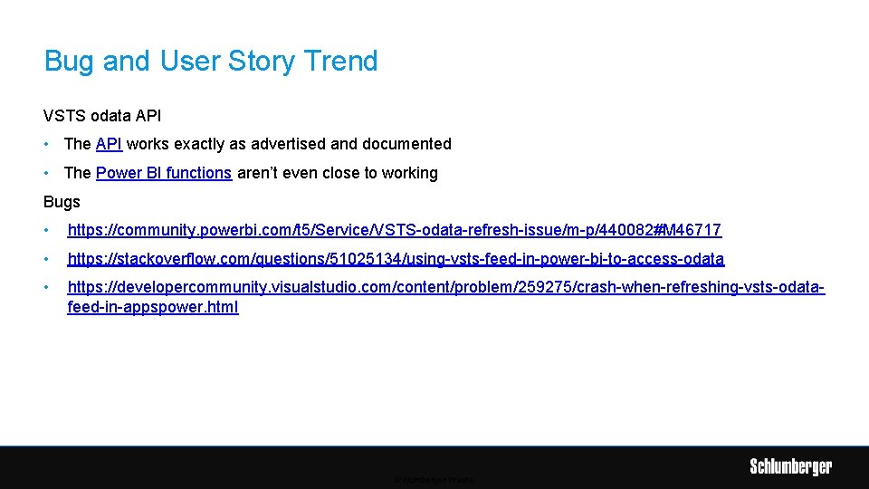 Bug and User Story Trend VSTS odata API • The API works exactly as