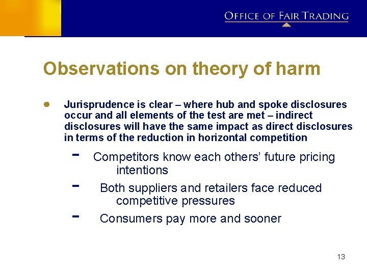 Observations on theory of harm ● Jurisprudence is clear – where hub and spoke