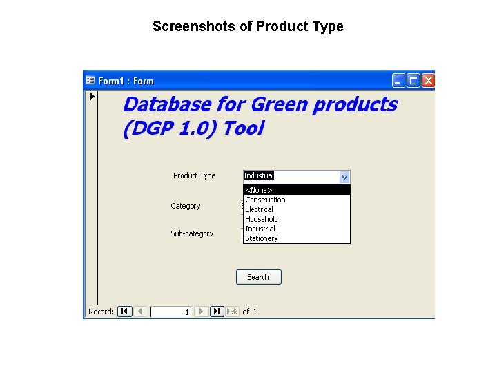 Screenshots of Product Type 