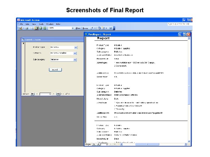 Screenshots of Final Report 