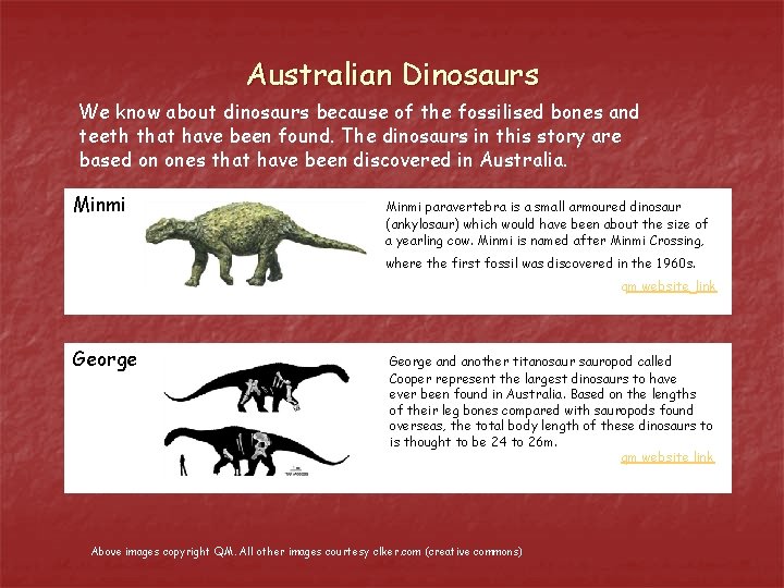 Australian Dinosaurs We know about dinosaurs because of the fossilised bones and teeth that