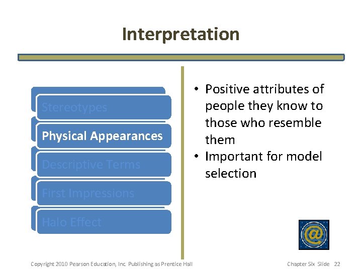 Interpretation Stereotypes Physical Appearances Descriptive. Terms First. Impressions • Positive attributes of people they