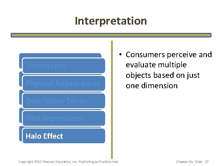 Interpretation Stereotypes Physical Appearances • Consumers perceive and evaluate multiple objects based on just