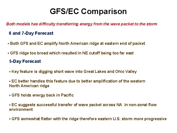 GFS/EC Comparison Both models has difficulty transferring energy from the wave packet to the