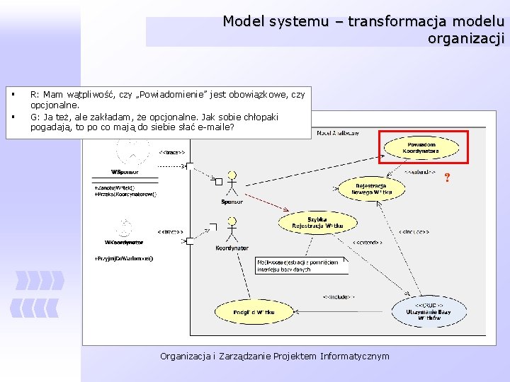 Model systemu – transformacja modelu organizacji § § R: Mam wątpliwość, czy „Powiadomienie” jest