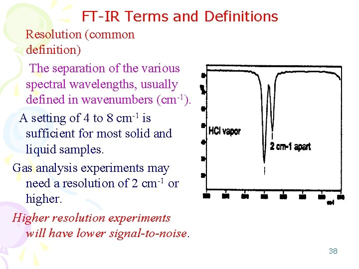 FT-IR Terms and Definitions Resolution (common definition) The separation of the various spectral wavelengths,