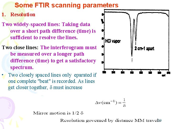 Some FTIR scanning parameters 1. Resolution Two widely-spaced lines: Taking data over a short