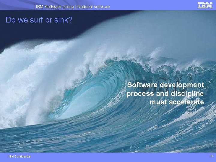 IBM Software Group | Rational software Do we surf or sink? Software development process