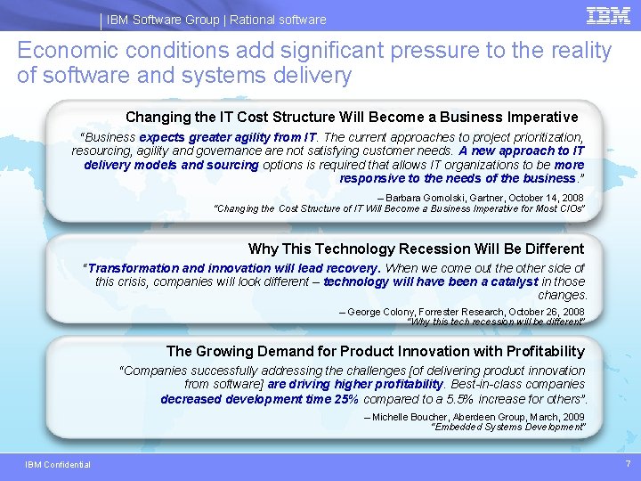 IBM Software Group | Rational software Economic conditions add significant pressure to the reality