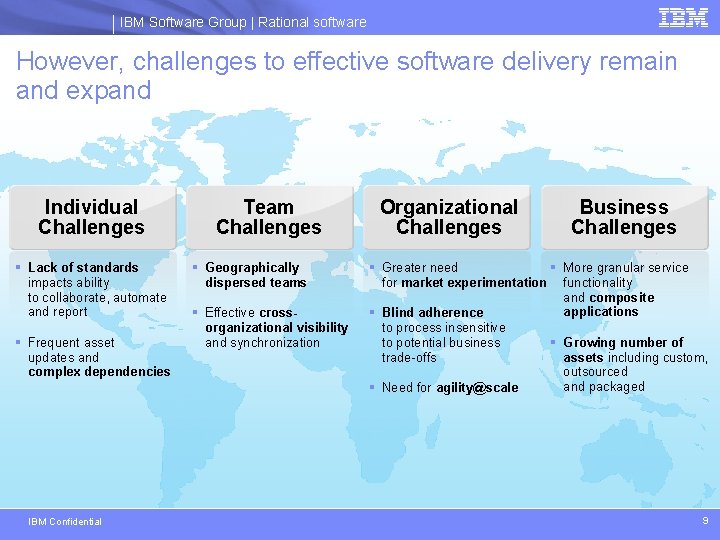IBM Software Group | Rational software However, challenges to effective software delivery remain and
