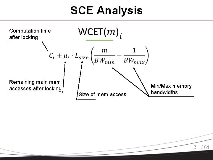 SCE Analysis Computation time after locking Remaining main mem accesses after locking Size of