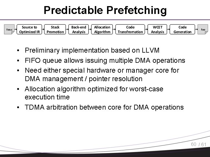 Predictable Prefetching • Preliminary implementation based on LLVM • FIFO queue allows issuing multiple