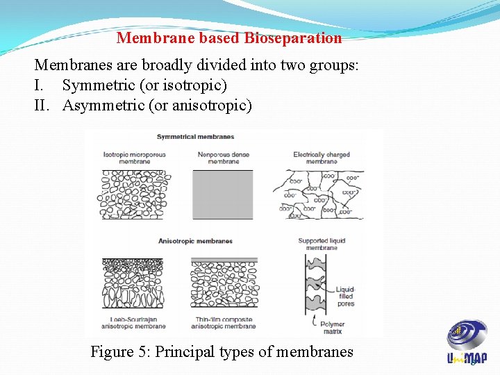 Membrane based Bioseparation Membranes are broadly divided into two groups: I. Symmetric (or isotropic)