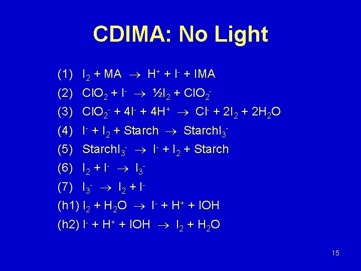 CDIMA: No Light (1) I 2 + MA H+ + I- + IMA (2)