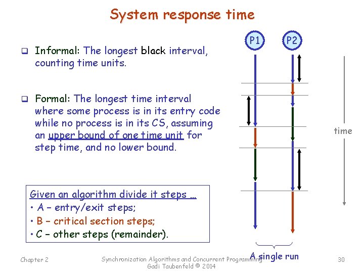 System response time q Informal: The longest black interval, P 1 P 2 counting