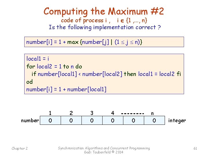 Computing the Maximum #2 code of process i , i {1 , . .