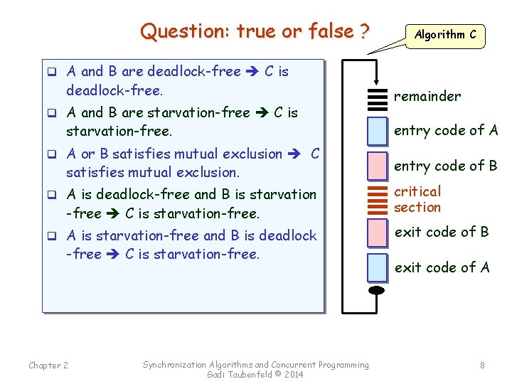 Question: true or false ? Algorithm C q A and B are deadlock-free C