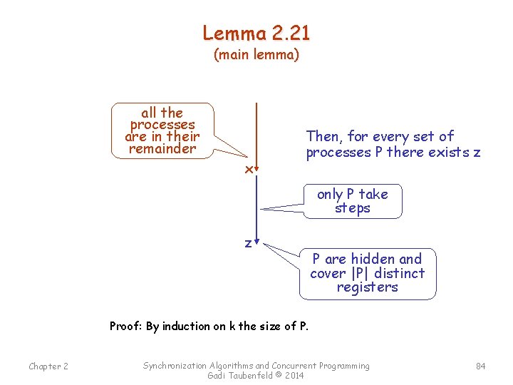 Lemma 2. 21 (main lemma) all the processes are in their remainder x Then,