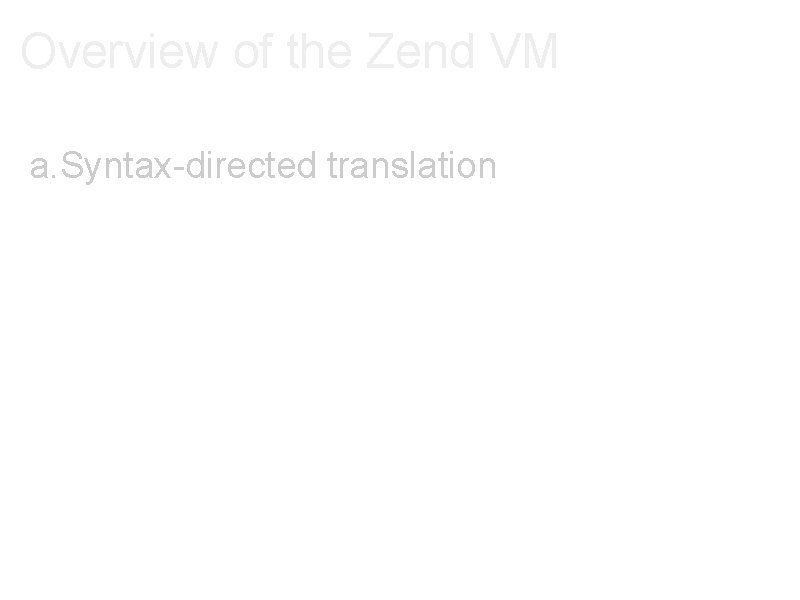 Overview of the Zend VM a. Syntax-directed translation 