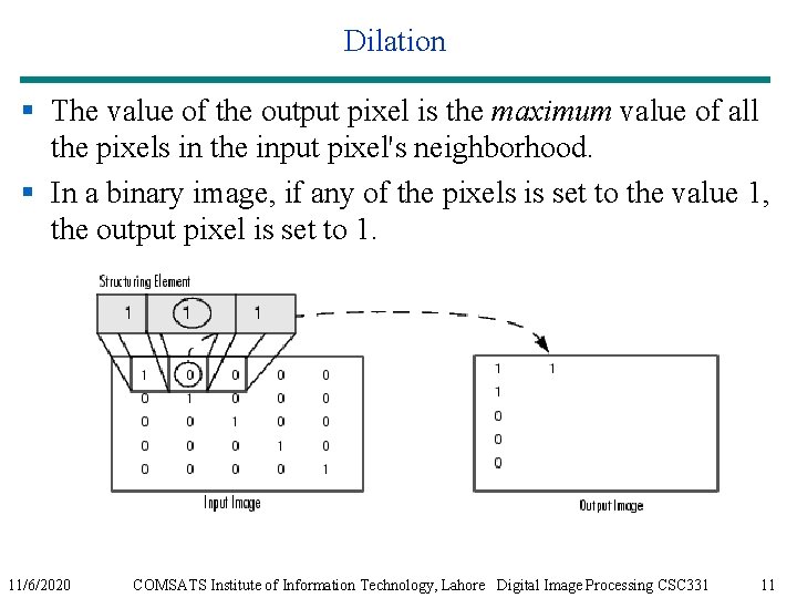 Dilation § The value of the output pixel is the maximum value of all