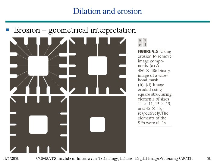Dilation and erosion § Erosion – geometrical interpretation 11/6/2020 COMSATS Institute of Information Technology,