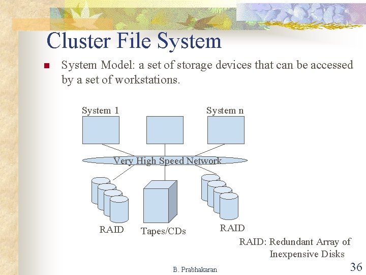Cluster File System n System Model: a set of storage devices that can be